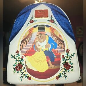 New! Loungefly Disney Beauty and the Beast Belle & Beast Velvet Mini Backpack